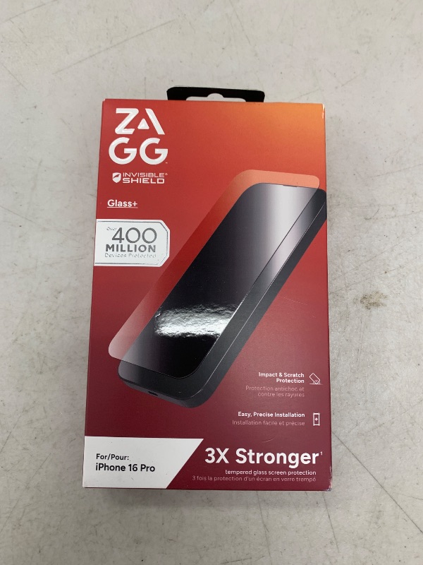 Photo 1 of ZAGG Glass+ Screen Protector for iPhone 16 Pro – 3X Stronger Tempered Glass with Reinforced Edges, Scratch & Smudge Resistant, InvisibleShield, Easy Installation