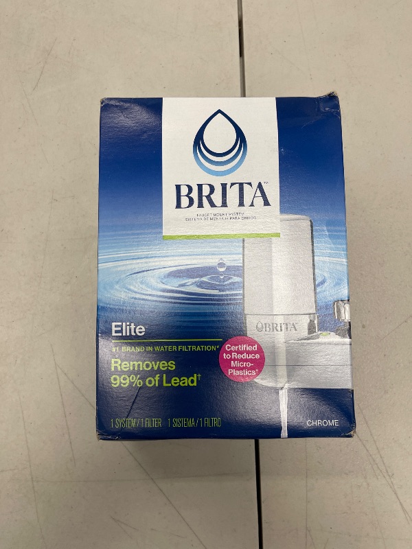 Photo 1 of Brita Faucet Mount System, Water Faucet Filtration System with Filter Change Reminder, Reduces 99% of Lead, Made Without BPA, Fits Standard Faucets Only, Elite, Chrome, Includes 1 Replacement Filter