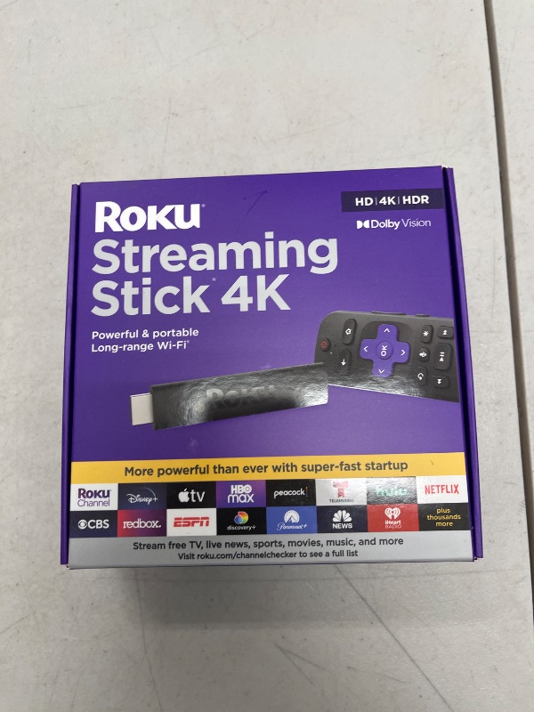 Photo 1 of Roku Streaming Stick 4K - HDR & Dolby Vision Roku Streaming Device for TV with Voice Remote & Long-Range Wi-Fi - Free & Live TV