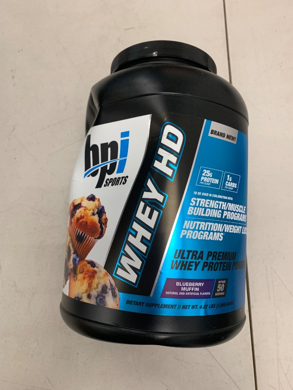 Photo 1 of BPI Sports Whey HD Ultra Premium Protein Powder Isolate | Workout Whey Protein Powder for Men & Women for Muscle Gain | Milk Protein Concentrates | Blueberry Muffin, 4.07 Pound