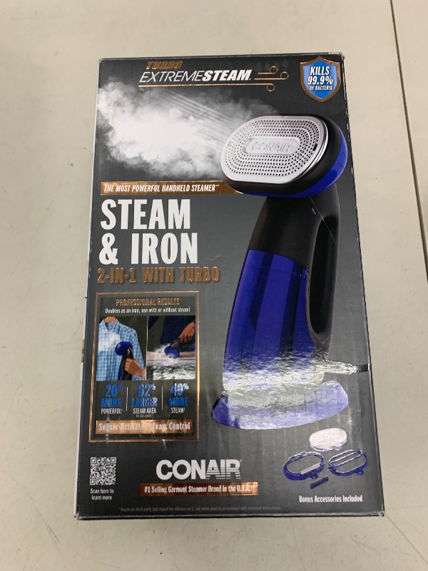 Photo 1 of Conair 2-in-1 Handheld Steamer and Iron for Clothes, Turbo ExtremeSteam 1875W Garment Steamer and Clothing Iron,Black / Blue