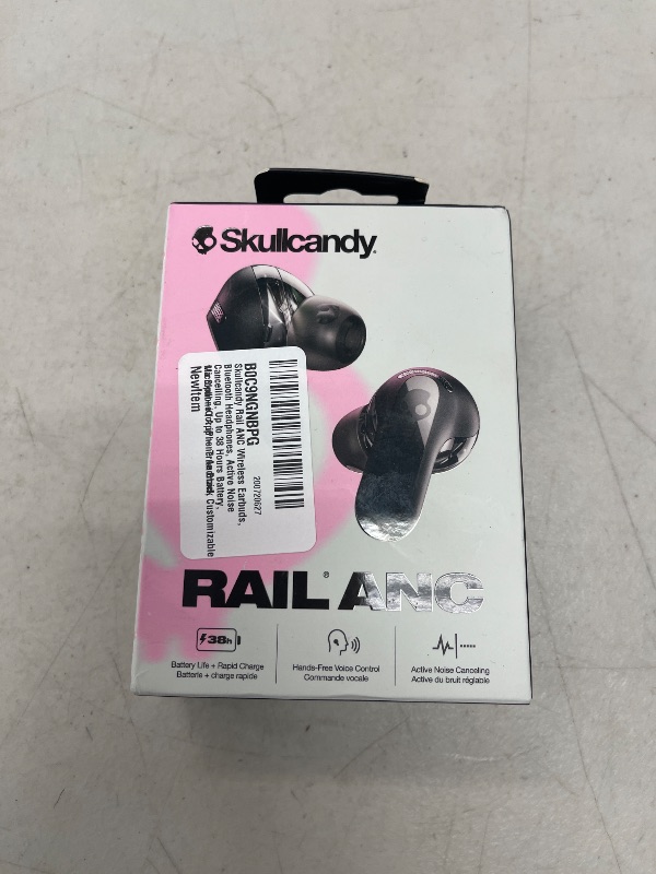Photo 1 of Skullcandy Rail ANC Wireless Earbuds, Bluetooth Headphones, Active Noise Cancelling, Up to 38 Hours Battery, Microphone for iPhone Android, Customizable via Skull-iQ App - True Black