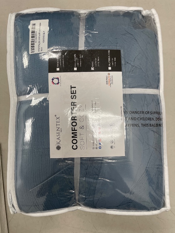 Photo 1 of KASENTEX Crinkle Comforter Set King Size,Fluffy Lightweight 3-Piece Bed Set,Soft Warm Down Alternative Duvet Insert,Breathable Muslin Comforter,Machine Washable, All-Season,Navy Blue
