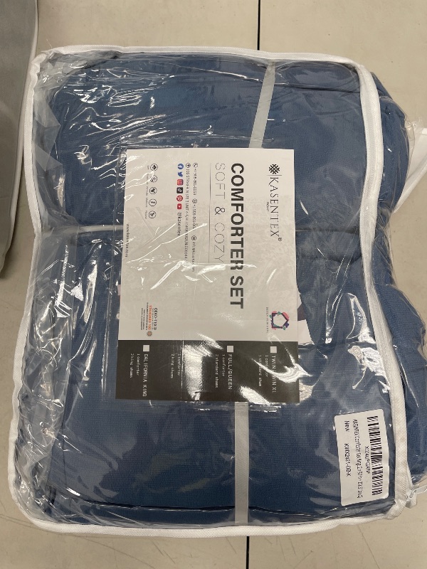 Photo 1 of KASENTEX King Size Comforter Set 3 Piece,Seersucker Breathable Fabric,Lightweight Fluffy Down Alternative,Box Stitch Quilting, All Season Machine Washable with 2 Pillow Shams, Navy Blue