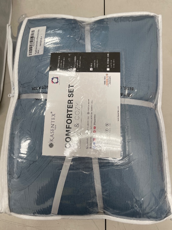 Photo 1 of KASENTEX Crinkle Comforter Set King Size,Fluffy Lightweight 3-Piece Bed Set,Soft Warm Down Alternative Duvet Insert,Breathable Muslin Comforter,Machine Washable, All-Season,Navy Blue