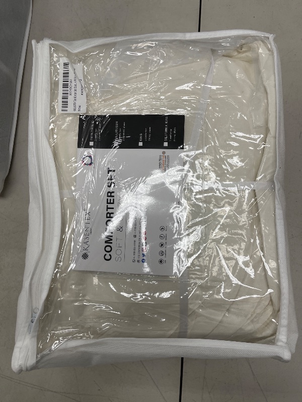 Photo 1 of KASENTEX Queen Size Comforter Set 3 Piece,Seersucker Breathable Fabric,Lightweight Fluffy Down Alternative,Box Stitch Quilting, All Season Machine Washable with 2 Pillow Shams, White
