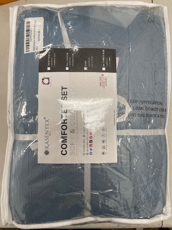 Photo 1 of KASENTEX Crinkle Comforter Set King Size,Fluffy Lightweight 3-Piece Bed Set,Soft Warm Down Alternative Duvet Insert,Breathable Muslin Comforter,Machine Washable, All-Season,Navy Blue