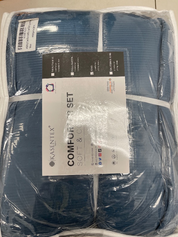 Photo 1 of KASENTEX King Size omforter Set,Fluffy Corduroy Comforter,3 Pieces Down Alternative Warm Duvet Insert with Soft Brushed Microfiber Reverse, Cozy Bedding Sets Box Stitched for All-Seaso, Navy Blue