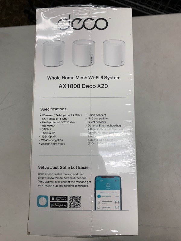 Photo 1 of TP-Link Deco WiFi 6 Mesh System(Deco X20) - Covers up to 5800 Sq.Ft, Replaces Wireless Routers and Extenders(3-Pack, 6 Ethernet Ports in Total, Supports Wired Ethernet Backhaul)