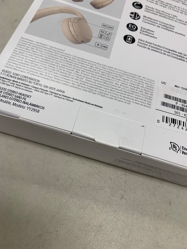 Photo 1 of Sony WH-CH520 Best Wireless Bluetooth On-Ear Headphones with Microphone for Calls and Voice Control, Up to 50 Hours Battery Life with Quick Charge Function, Includes USB-C Charging Cable - Beige