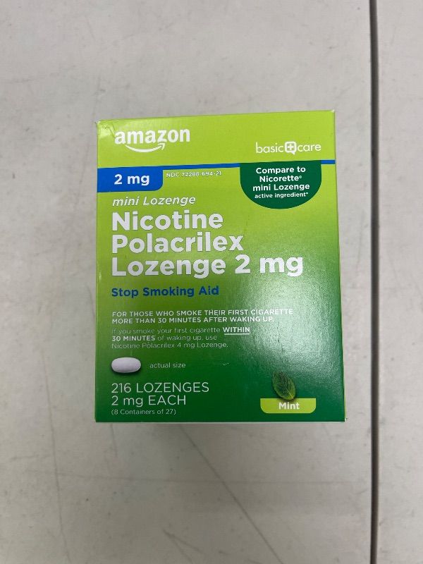 Photo 1 of Amazon Basic Care Nicotine Polacrilex Mini Lozenge, 2 mg (Nicotine), Stop Smoking Aid, Mint Flavor, 216 Count (Packaging may vary)