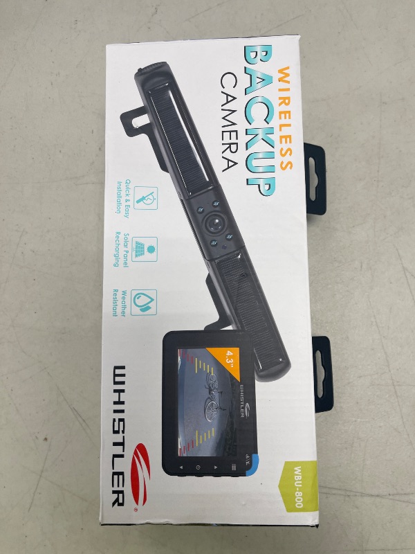 Photo 1 of Whistler Backup Camera, 4.3" LCD Monitor, IP65 Weather Resistant, Solar Charging, No Hardwire, 110° Wide Rear View with LED Lights, Backup Assist Grid Lines