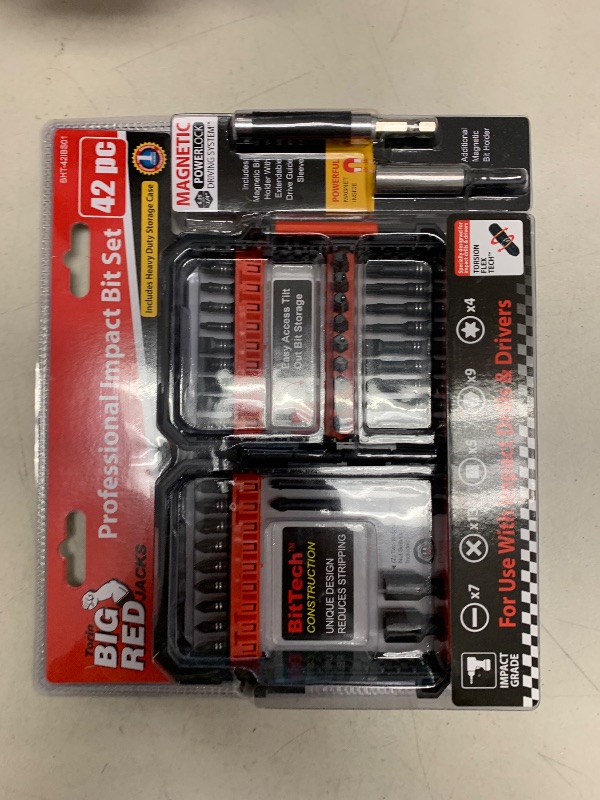 Photo 1 of BIG RED BHT-42IBS01R-3 Torin 42-Piece Professional Impact Screwdriver Bit Case Set, Magnetic Bit Holder/Sleeve: Square, Phillips, Hex and Slotted Bits