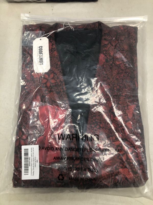 Photo 1 of COOFANDY Mens Floral Tuxedo Jackets One Button Stylish Dinner Wedding Party Dress Suit Blazers Jacket Wine Red