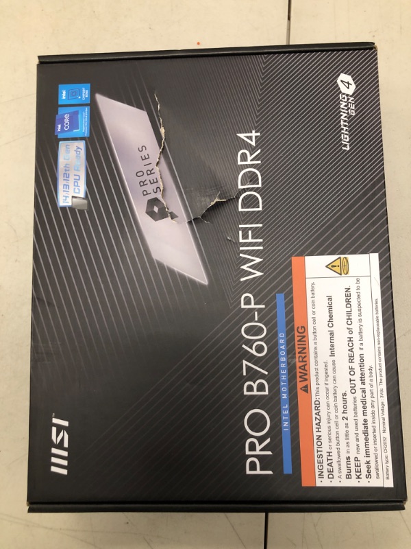 Photo 1 of MSI PRO B760-P WiFi DDR4 ProSeries Motherboard (Supports 12th/13th/14th Gen Intel Processors, LGA 1700, DDR4, PCIe 4.0, M.2, 2.5Gbps LAN, USB 3.2 Gen2, HDMI/DP, Wi-Fi 6E, Bluetooth 5.3, ATX)
