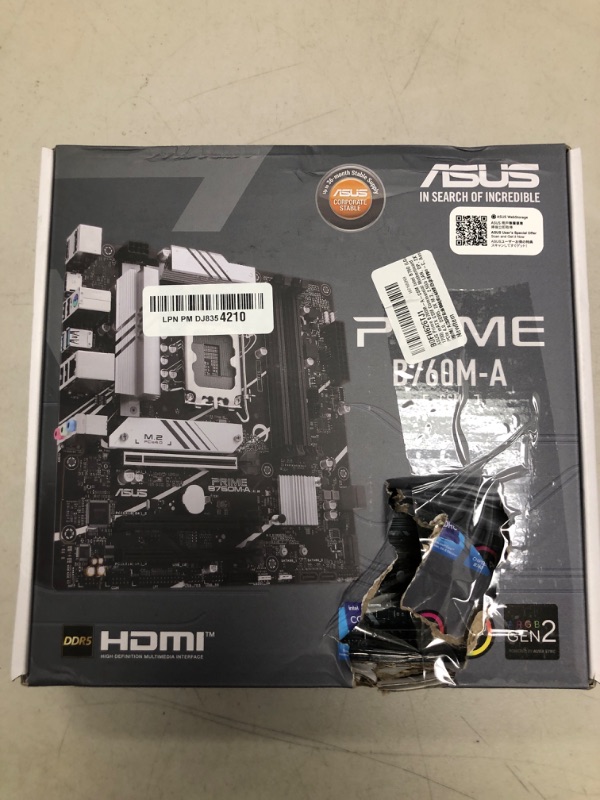 Photo 1 of ASUS Prime B760M-A-CSM Intel B760 (LGA 1700) mATX CSM Commercial Motherboard PCIe 4.0, DDR5, 2X M.2, 2.5Gb LAN, DP, 2X HDMI™, SATA 6 Gbps, USB 3.2 Type-C, Aura Sync, ASUS Control Center Express