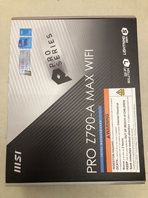 Photo 1 of MSI PRO Z790-A MAX WiFi ProSeries Motherboard (Supports 12th/13th/14th Gen Intel Processors, LGA 1700, DDR5, PCIe 5.0, M.2, SATA 6G, 2.5Gbps LAN, USB 3.2 Gen2, Wi-Fi 7, Bluetooth 5.4, ATX)