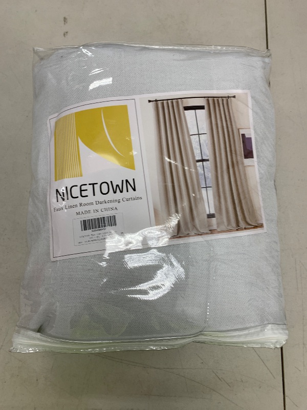 Photo 1 of NICETOWN Faux Linen Greyish White 100% Blackout Curtains for Living Room, Pinch Pleated Curtains Thick Linen Blend Thermal Window Treatments Sound & Light Reducing for Bedroom, W50 x 96, 2 Panels