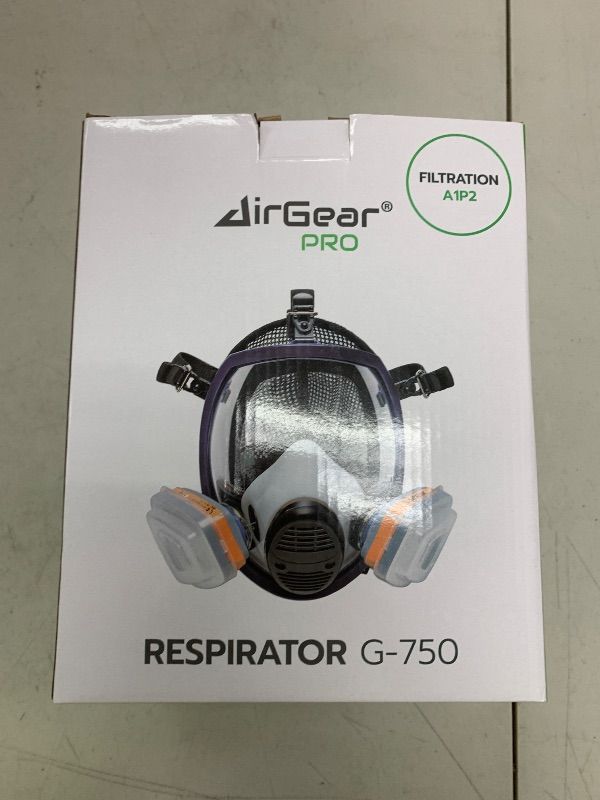 Photo 1 of AirGearPro G-750 Respirator Full Face Mask with A1P2 Filters Anti-Gas, Anti-Dust | Gas Mask Ideal for Painting, Woodworking, Construction, Sanding, Spraying, Chemicals, DIY etc