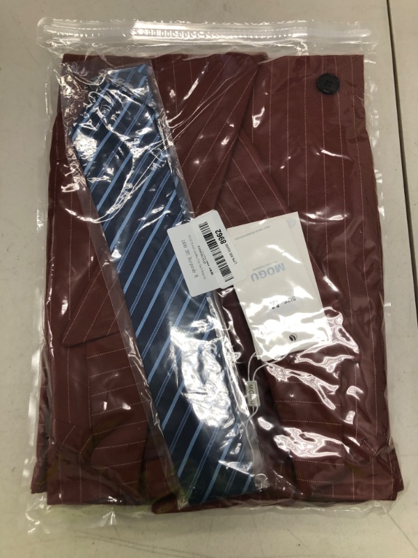 Photo 1 of MOGU Mens Double Breasted Pinstripe Suit 2 Piece Slim Fit Tuxedo Formal Jacket and Pants for Business Wedding Prom Size M Burgundy
