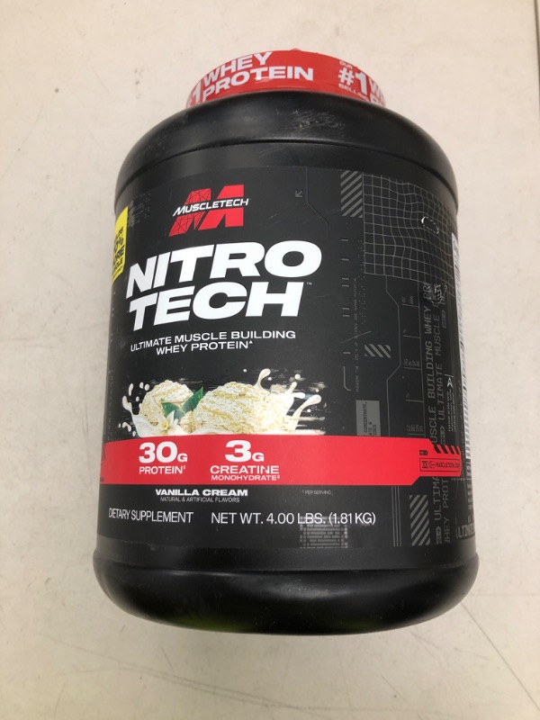 Photo 1 of Muscletech Whey Protein Powder (Vanilla Cream, 4 Pound) - Nitro-Tech Ultimate Muscle Building Formula with Whey Protein Isolate - 30g of Protein, 3g of Creatine & 6.8g of BCAA - Packaging May Vary