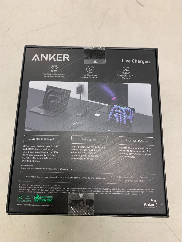 Photo 1 of Anker Prime Charging Station, 240W 8-in-1 USB C Power Strip, 5 ft Detachable Extension Cord, 2 AC, 4 USB C, 2 USB A, for iPhone 15/14, Desktop Accessory for MacBook, Home, Office (Not for Travel)