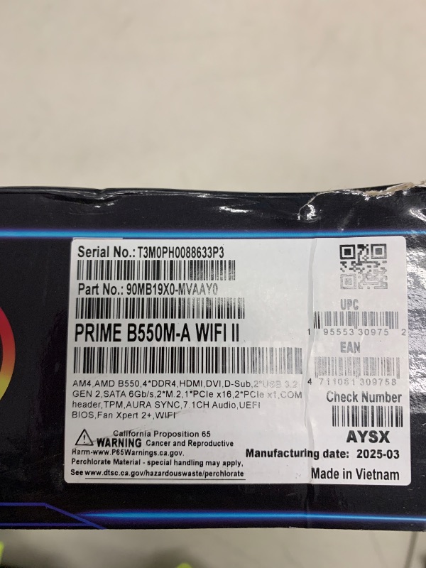 Photo 1 of ASUS Prime B550M-A WiFi II AMD Micro ATX Motherboard with PCIe 4.0, WiFi 6, ECC Memory, HDMI 2.1, RGB Header