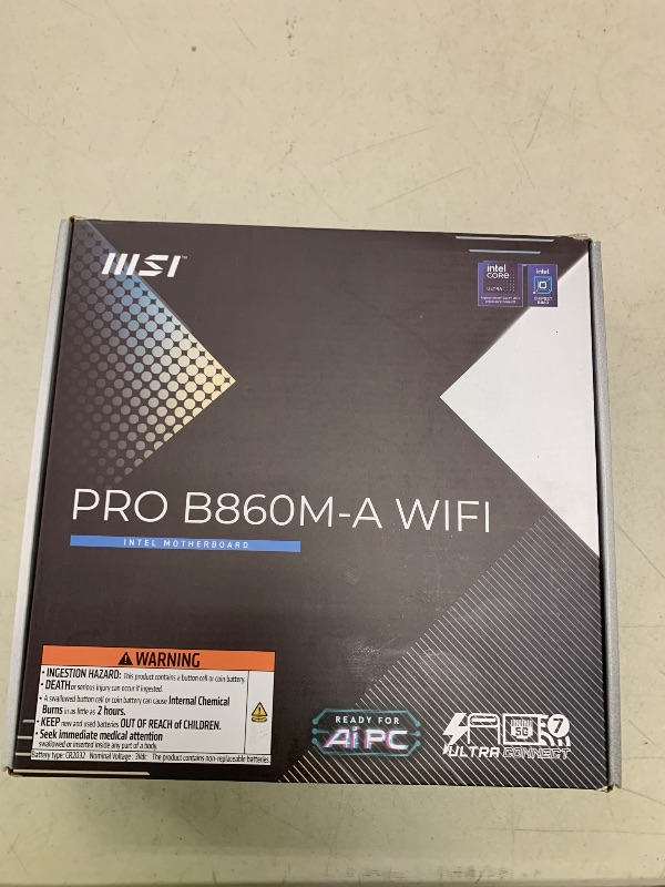 Photo 1 of MSI PRO B860M-A WiFi Motherboard, mATX - Supports Intel Core Ultra Processors (Series 2), LGA 1851-12 DRPS, DDR5 Memory Boost (8600+ MT/s OC), PCIe 5.0 x16 & 4.0 x16, M.2 Gen5, Wi-Fi 7, 5G LAN