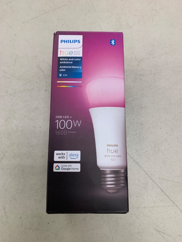 Photo 1 of Philips Hue Smart 100W A21 LED Bulb - White and Color Ambiance Color-Changing Light - 1 Pack - 1600LM - E26 - Indoor - Control with Hue App - Works with Alexa, Google Assistant and Apple Homekit