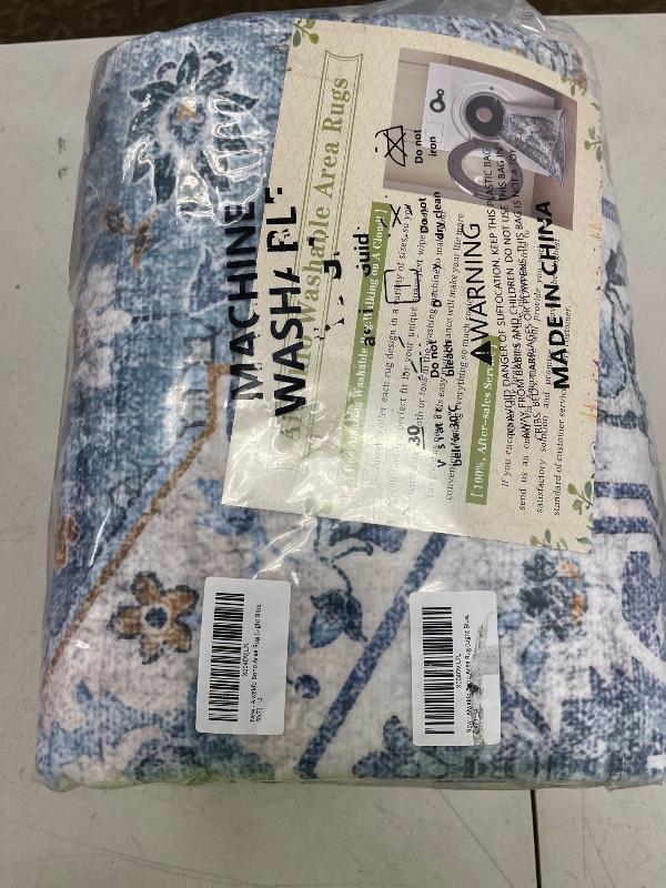 Photo 1 of Vintage Low Pile Faux Wool Rug - Non Slip Blue Boho 5x7 Area Rugs for Living Room, Bedroom, Farmhouse, Dining Room, Kitchen, Office