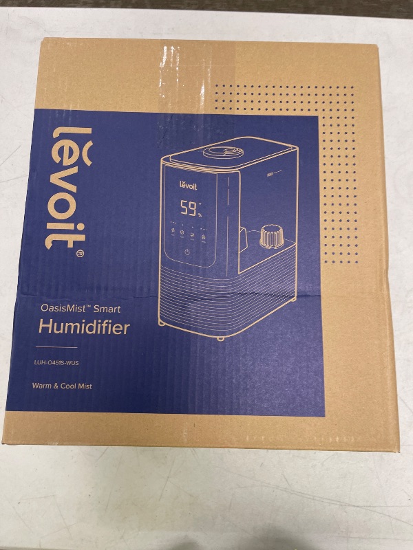Photo 1 of LEVOIT Humidifiers for Bedroom Home, Smart Warm and Cool Mist Air Humidifier for Large Room, Auto Customized Humidity, Fast Symptom Relief, Easy Top Fill, Essential Oil, Quiet, OasisMist4.5L, White
