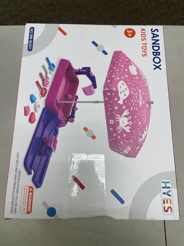 Photo 1 of HYES Sandbox with Lid, Dirt Digger Excavator Sand Box with Cover, Kids Sand Pit with Construction Toys/Umbrella/Beach Toys for Toddler 3-5, Sensory Kit Summer Gifts for Indoor Outdoor Backyard, Purple