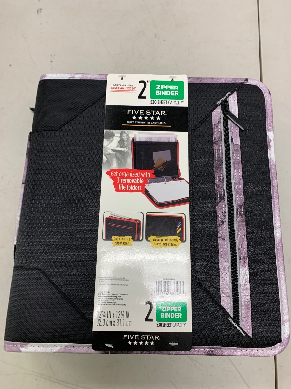 Photo 1 of Five Star Zipper Binder, 2 Inch 3-Ring Binder for School, 530 Sheet Capacity, 3 Removable Tabbed File Folders, Black (29036IT8)