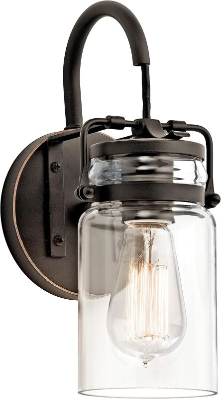 Photo 1 of Kichler Brinley 11.5" Wall Sconce in Olde Bronze®, 1-Light, Vintage Wall Mount Light with Clear Glass, (11.5" H x 5" W), 45576OZ
