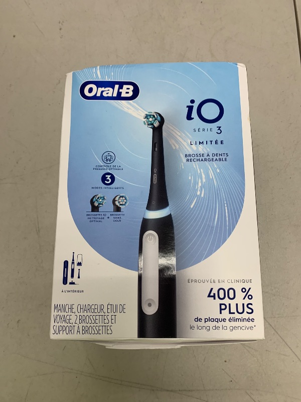 Photo 1 of Oral-B iO Deep Clean Rechargeable Electric Powered Toothbrush, Black with iO Series 3 Limited, 2 Brush Heads and Travel Case - Pressure Sensor to Protect Gums - 3 Cleaning Settings - 2 Minute Timer