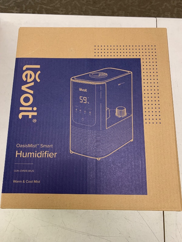Photo 1 of LEVOIT Humidifiers for Bedroom Home, Smart Warm and Cool Mist Air Humidifier for Large Room, Auto Customized Humidity, Fast Symptom Relief, Easy Top Fill, Essential Oil, Quiet, OasisMist4.5L, White
