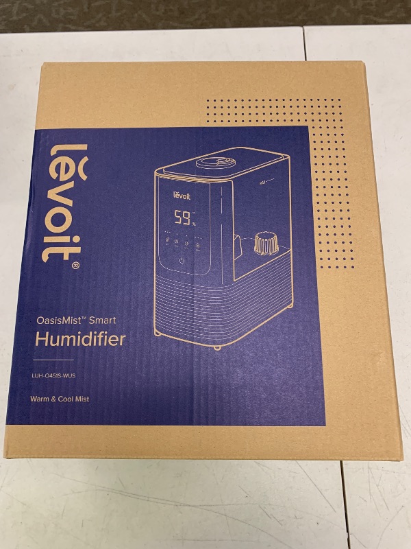 Photo 1 of LEVOIT Humidifiers for Bedroom Home, Smart Warm and Cool Mist Air Humidifier for Large Room, Auto Customized Humidity, Fast Symptom Relief, Easy Top Fill, Essential Oil, Quiet, OasisMist4.5L, White