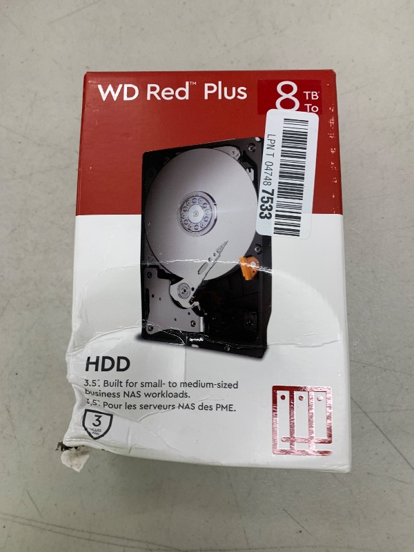 Photo 1 of Western Digital 8TB WD Red Plus NAS Internal Hard Drive HDD - 5640 RPM, SATA 6 Gb/s, CMR, 256 MB Cache, 3.5" - WD80EFPX