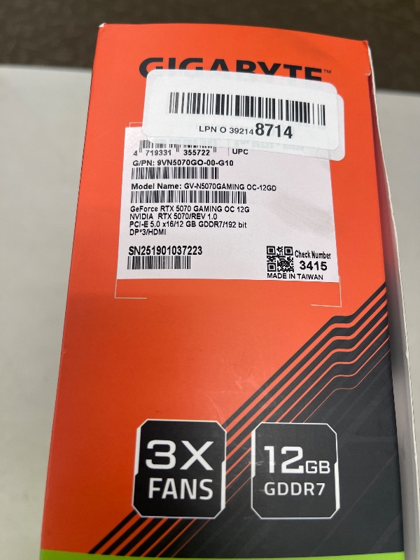 Photo 1 of GIGABYTE GeForce RTX 5070 Gaming OC 12G Graphics Card, 12GB 192-bit GDDR7, PCIe 5.0, WINDFORCE Cooling System, GV-N5070GAMING OC-12GD Video Card