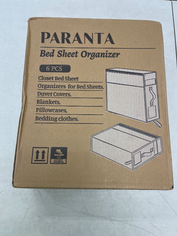 Photo 1 of PARANTA Bed Sheet Organizers and Storage, 6 Pack Foldable Linen Closet Organizer, Sheets Set Keeper with Label Handle Window for Blanket Duvet Cover Queen or King Beige
