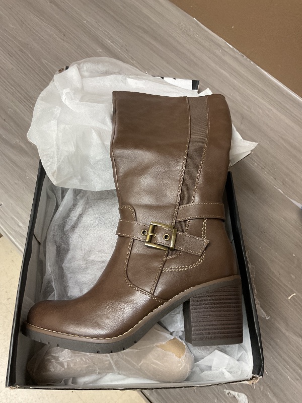 Photo 1 of mysoft Women's Knee High Boots Chunky Block Heels with Side Zipper and Stretchy Elastic Panels size 7 