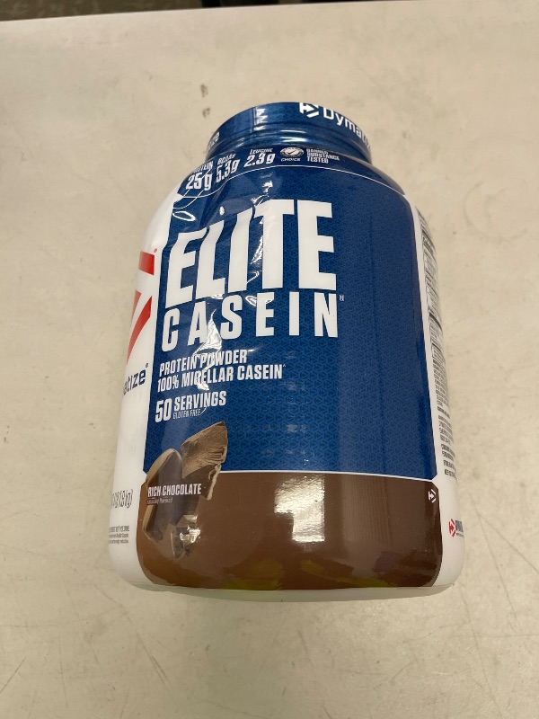 Photo 1 of Dymatize Elite Casein Protein Powder, Chocolate, 100% Micellar Casein, 25g Protein, 5.4g BCAAs, 2.3g Leucine, Slow Absorbing for Overnight Muscle Recovery, 4 lb (50 Servings)