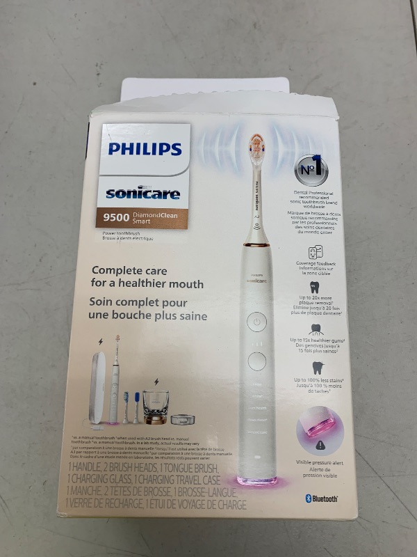 Photo 1 of Philips Sonicare DiamondClean Smart 9500 Electric Toothbrush, Sonic Toothbrush with App, Pressure Sensor, Brush Head Detection, 5 Brushing Modes and 3 Intensity Levels, Rosegold, Model HX9923/61