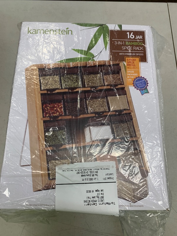 Photo 1 of Kamenstein Jar Bamboo 3-in-1 Spice Organizer for Countertop, Wall, and Drawer with Spices Included, FREE Spice Refills for 5 Years, Lift & Pour Caps , 16 Count ( Pack of 1)