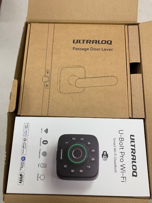 Photo 1 of ULTRALOQ U-Bolt Pro WiFi Smart Lock with Handle, Fingerprint Smart Front Door Lock Set with Sensor, Keyless Entry Deadbolt with 2 Lever Handles, Auto Unlock, App Control, ANSI Grade 1, Easy Install