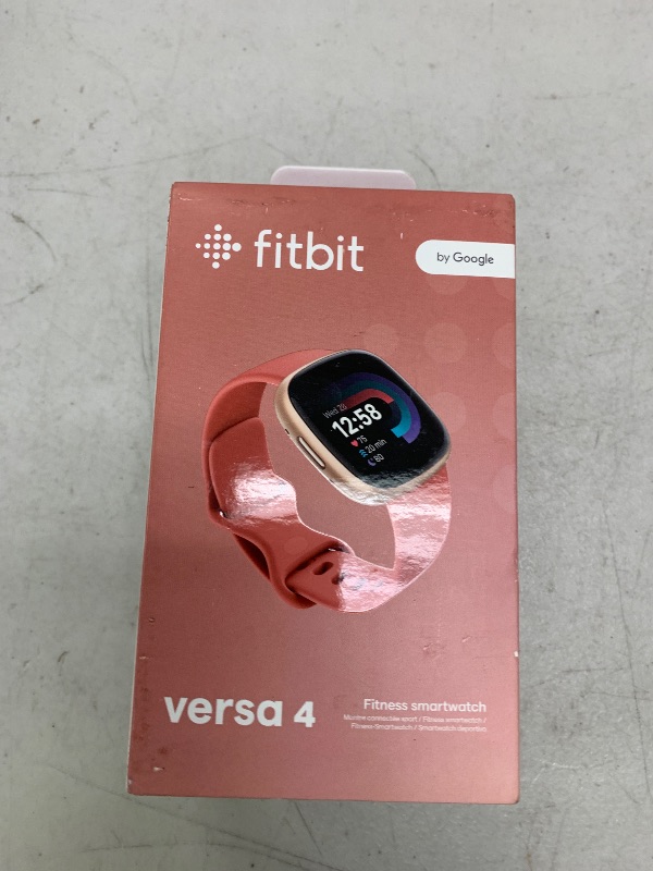 Photo 1 of Fitbit Versa 4 Fitness Smartwatch with Daily Readiness, GPS, 24/7 Heart Rate, 40+ Exercise Modes, Sleep Tracking and more, Pink Sand/Copper Rose, One Size (S & L Bands Included)