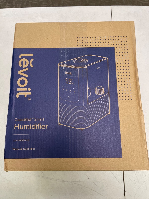 Photo 1 of LEVOIT Humidifiers for Bedroom Home, Smart Warm and Cool Mist Air Humidifier for Large Room, Auto Customized Humidity, Fast Symptom Relief, Easy Top Fill, Essential Oil, Quiet, OasisMist4.5L, White