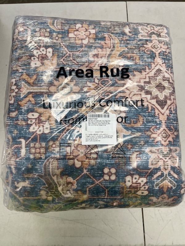 Photo 1 of WondRg 6x9 Washable Area Rug Dark Blue Gold Vintage Distressed Living Room Bedroom Large Throw Rug Non Slip Low Pile Soft Accent Indoor Floor Carpet for Dining Room Office Entryway Kitchen