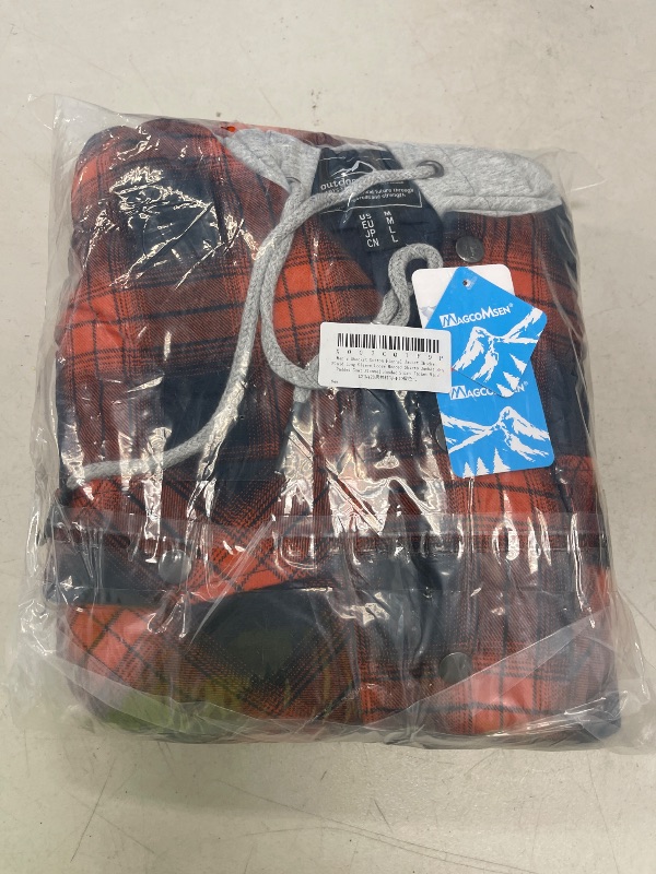 Photo 1 of MAGCOMSEN Orange Flannel Jacket for Men Quilted Lined Hooded Jacket Long Sleeve Plaid Jackets Flannel Coat with Hood,M