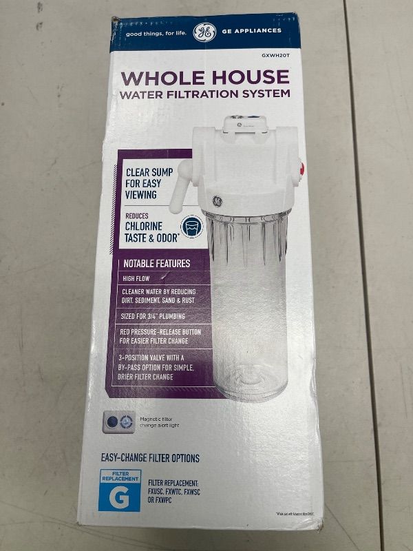 Photo 1 of GE Whole House Water Filtration System, Reduce Sediment, Rust & More, Install Kit & Accessories Included, Filter Not Included, Replace Filter (FXWTC, FXUSC, FXWPC, FXWSC) Every 3 Months, GXWH20T